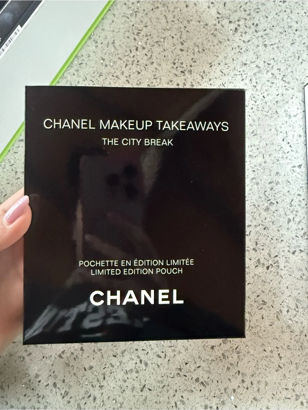 CHANEL White Lime Green Trim Mini Gift Bag
